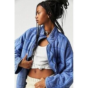 Free People Dolman Quilted Knit Jacket Top Oversized Zip-up Slouchy L 285949